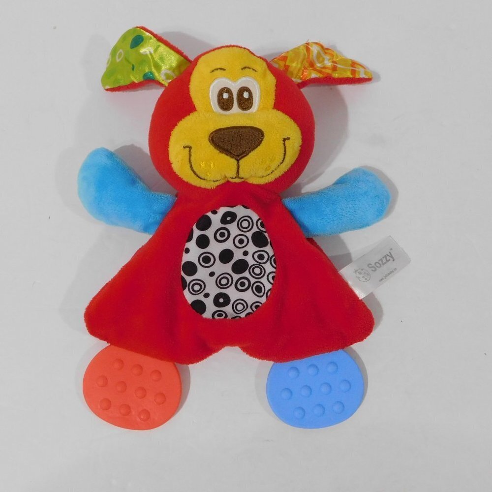 Sassy Sozzy Playgro Red Dog Teether Security Blanket Crinkle Lovey Baby Nunu